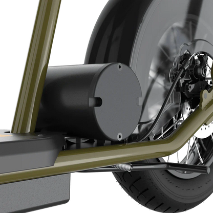 Close-up of a motorcycle's exhaust system and wheel on a white background