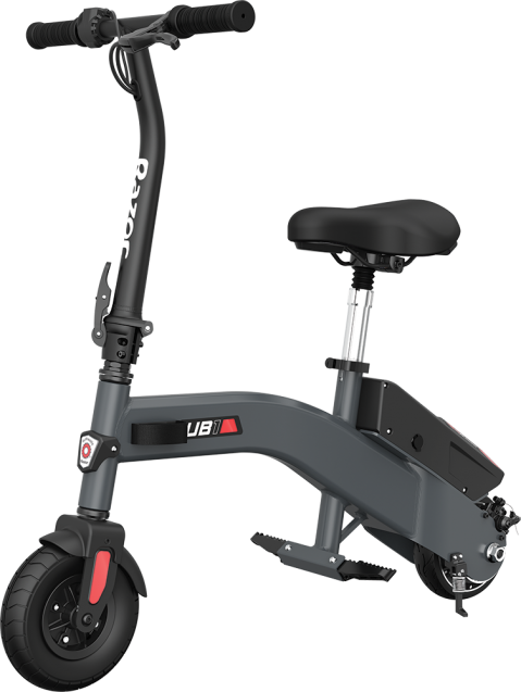 Get escooted on your way with the Razor UB1 Seated Electric Scooter, Folding handlebars and foot pegs, continuous battery life up to 40 minutes and a max speed of 13.5 mph makes this escooter the perfect commuting scooter.